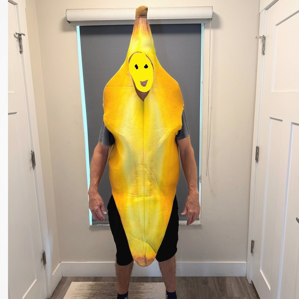 Spirit Halloween Banana Costume Adult One Size 3D Foam Fruit Funny Party Yellow